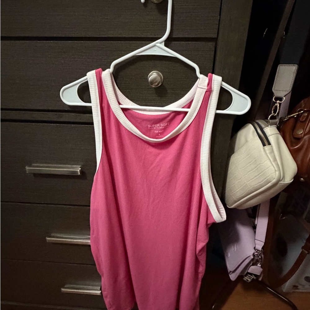 torrid Pink Ribbed Tank with White Trim